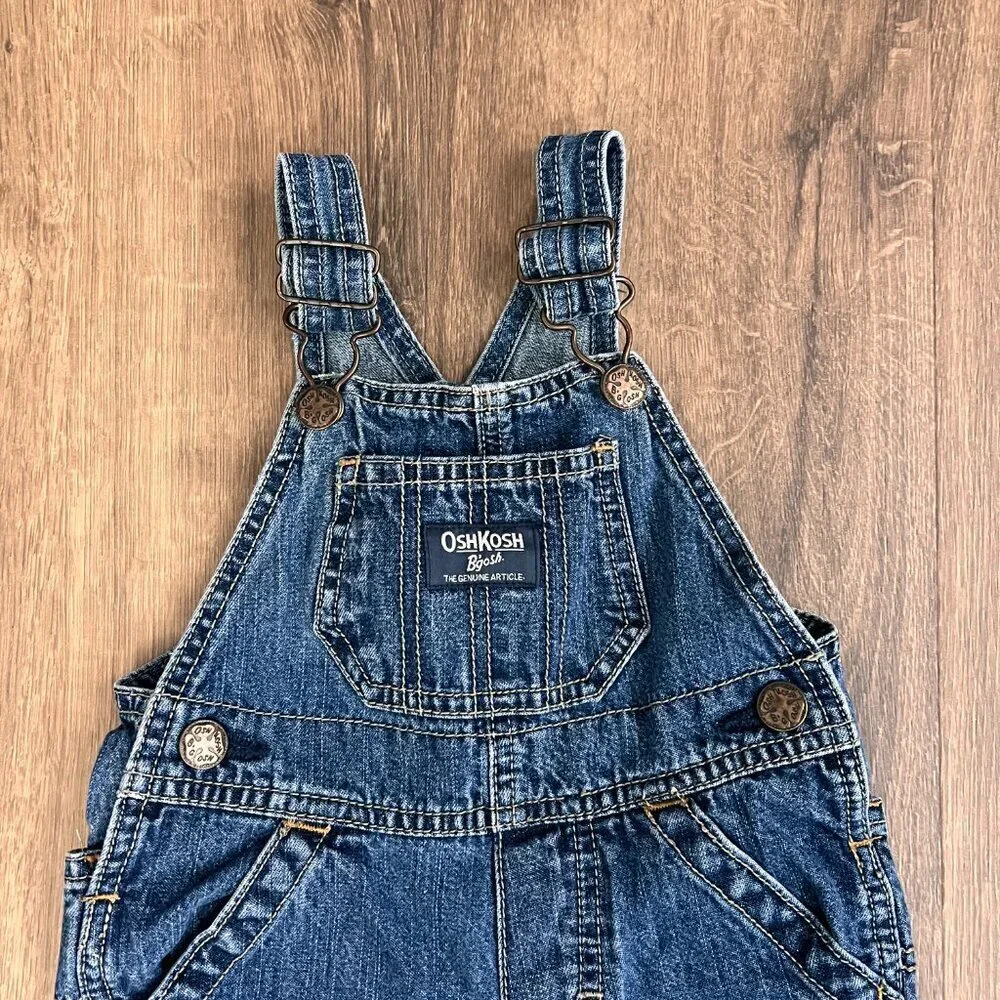 OshKosh Classic Denim Jean Bib Overalls Sz 12 M Unisex